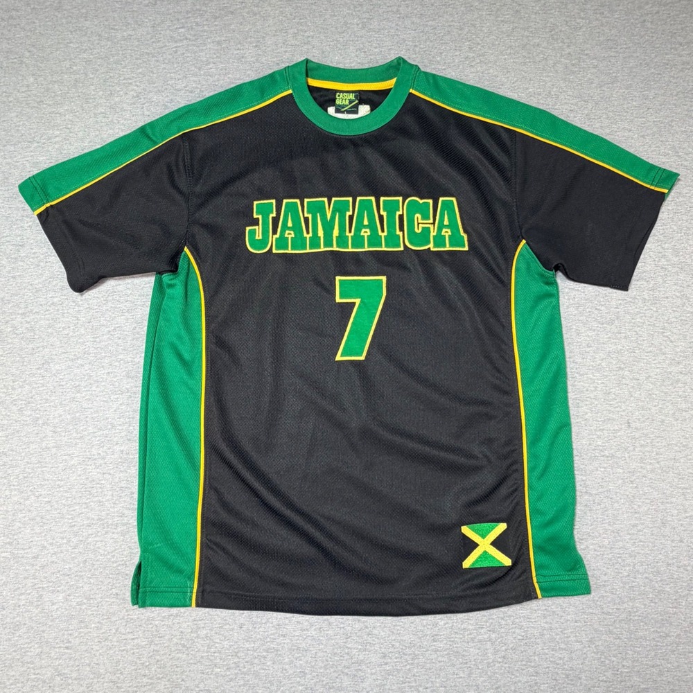 Casual Gear Jamaica Soccer Jersey Mens Large Black Green Mesh Shirt Number 7